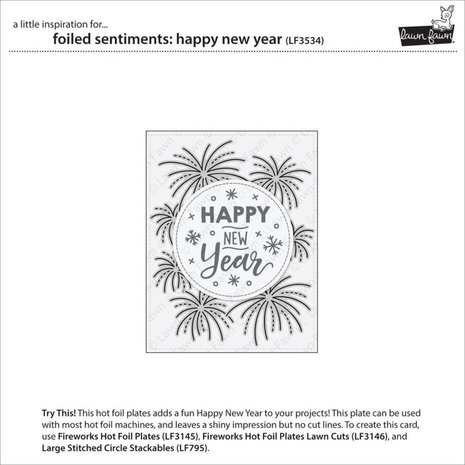 Lawn Fawn Foiled Sentiments: Happy New Year Hot Foil Plates (LF3534) Lawn Fawn Foiled Sentiments: Happy New Year Hot Foil Plates (LF3534)