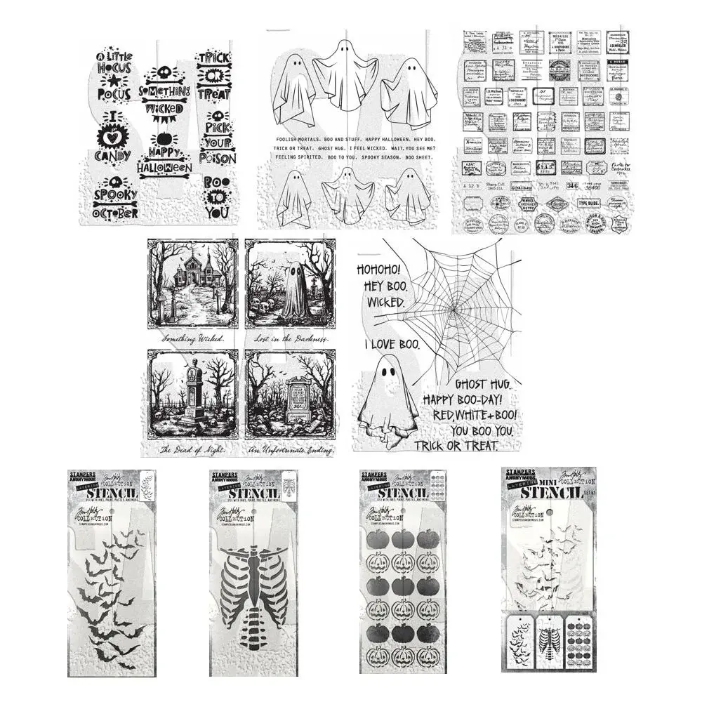Stampers Anonymous Tim Holtz 2024 Halloween Stamps & Stencils BUNDLE