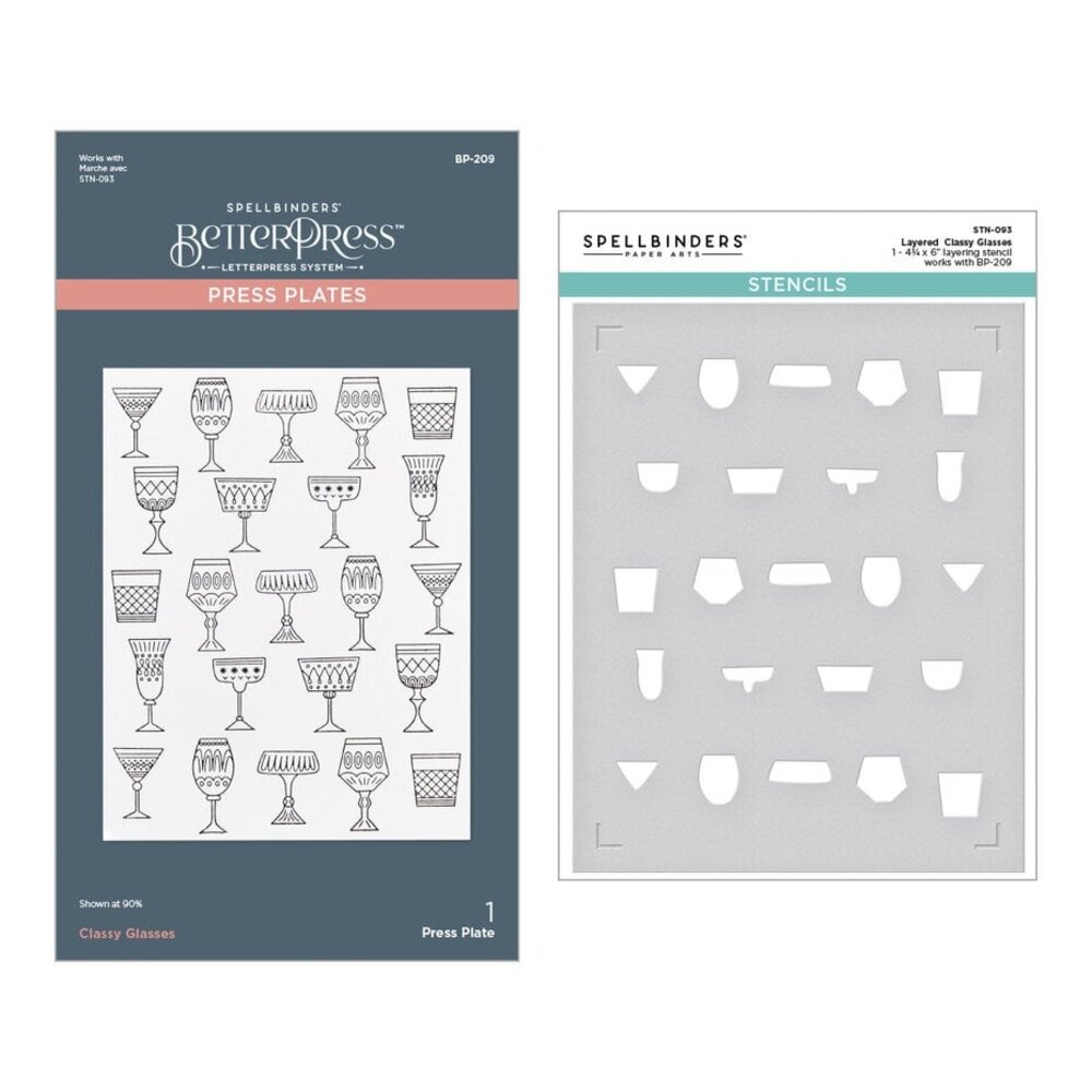 Spellbinders Happy Hour Layered Classy Glasses Press Plate & Stencil Bundle (BD-0882) Spellbinders Happy Hour Layered Classy Glasses Press Plate & Stencil Bundle (BD-0882)