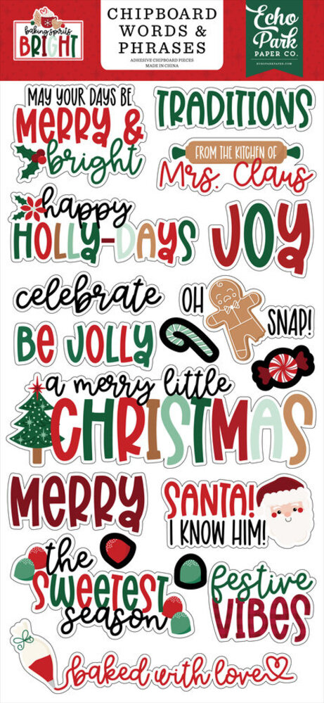 Echo Park Baking Spirits Bright 6x13 Inch Chipboard Word & Phrases (BSB388022) Echo Park Baking Spirits Bright 6x13 Inch Chipboard Word & Phrases (BSB388022)