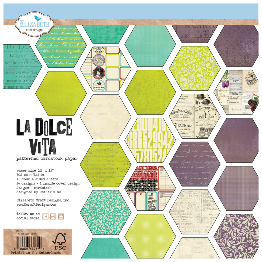 Elizabeth Craft Designs La Dolce Vita 12x12 Inch Patterned Cardstock Paper (C026)