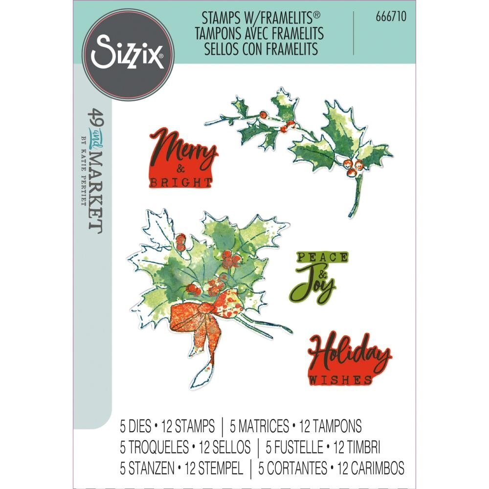 Sizzix Clear Stamps with Framelits Pencil Line Holly (666710) Sizzix Clear Stamps with Framelits Pencil Line Holly (666710)