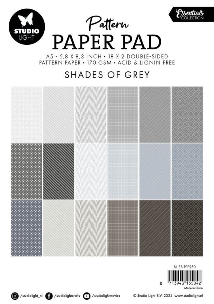 Studio Light Essentials Shades Of Grey A5 Pattern Paper Pad (SL-ES-PPP250)