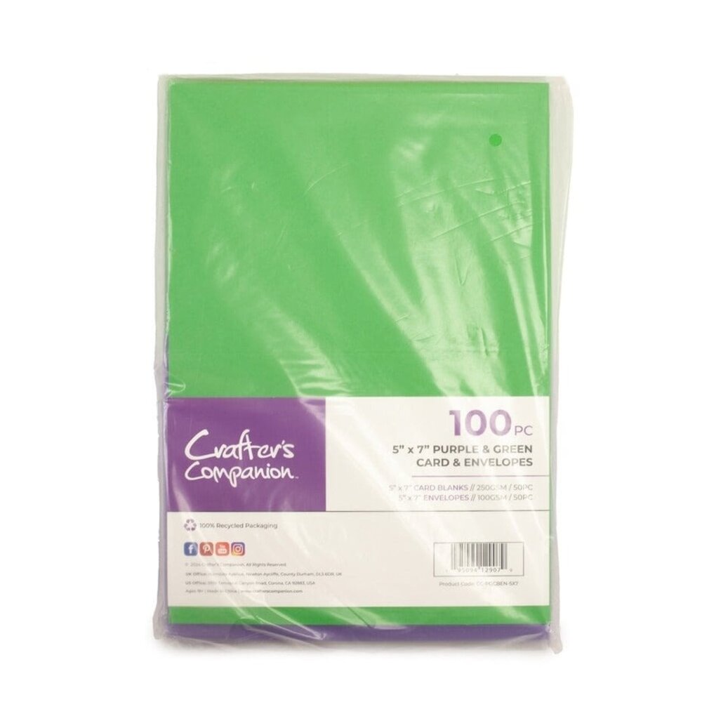 Crafter's Companion Card & Envelopes 5x7 Inch Purple & Green (100pcs) (CC-PGCBEN-5X7) Crafter's Companion Card & Envelopes 5x7 Inch Purple & Green (100pcs) (CC-PGCBEN-5X7)