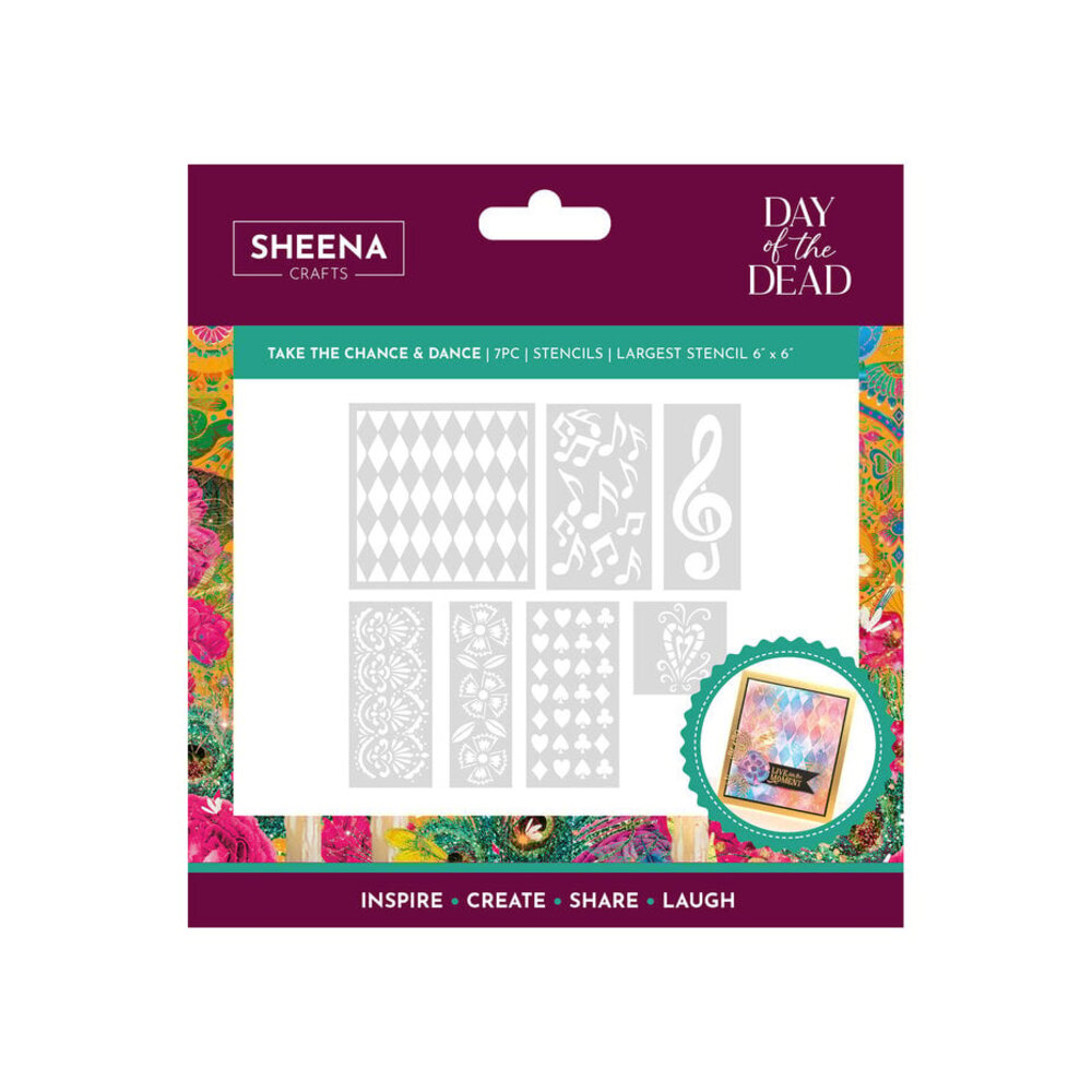 Sheena Day of the Dead 6x6 Inch Stencil Set Take the Chance & Dance (SD-DOD-STEN-TCD) Sheena Day of the Dead 6x6 Inch Stencil Set Take the Chance & Dance (SD-DOD-STEN-TCD)