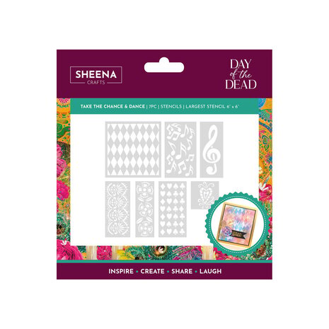 Sheena Day of the Dead 6x6 Inch Stencil Set Take the Chance & Dance (SD-DOD-STEN-TCD) Sheena Day of the Dead 6x6 Inch Stencil Set Take the Chance & Dance (SD-DOD-STEN-TCD)