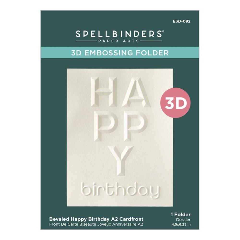 Spellbinders Beveled Sentiments Cardfronts Happy Birthday 3D Embossing Folder (E3D-092)