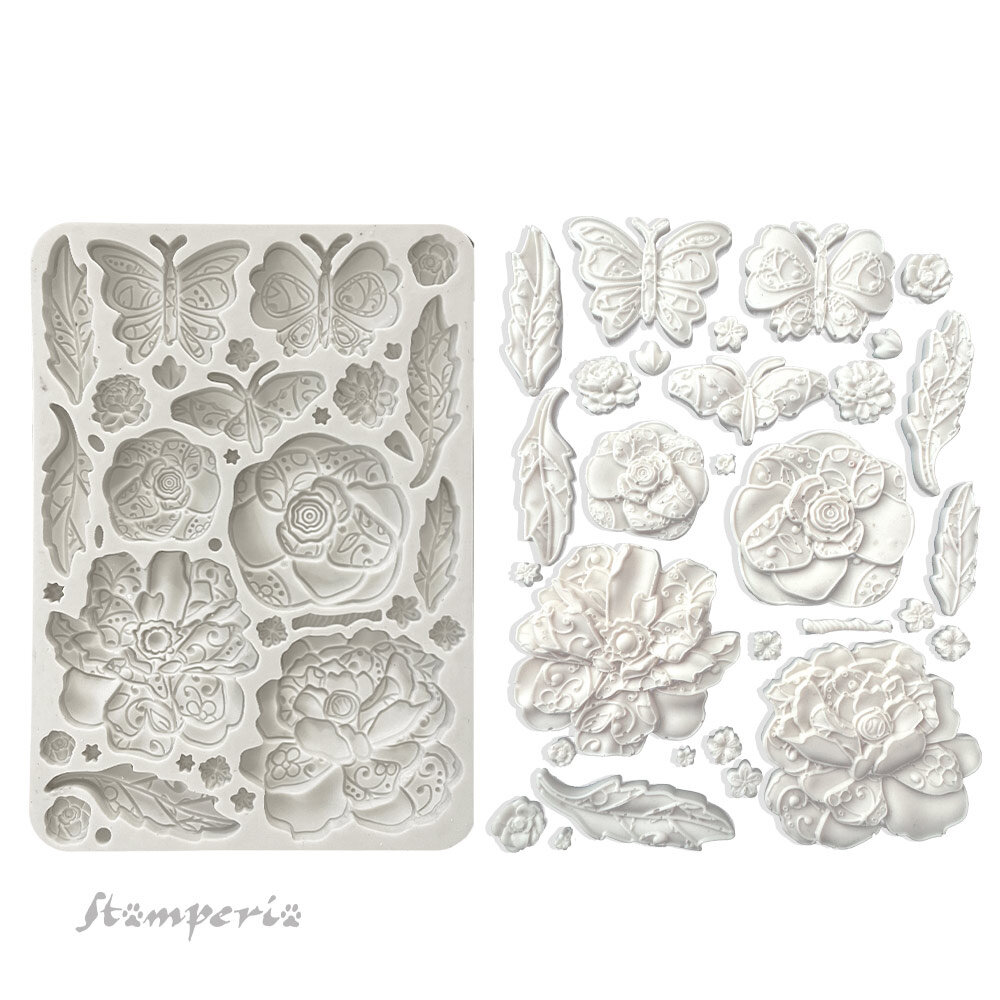 Stamperia Old Lace Silicon Mould A5 Butterfly and Flowers (KACMA544) Stamperia Old Lace Silicon Mould A5 Butterfly and Flowers (KACMA544)
