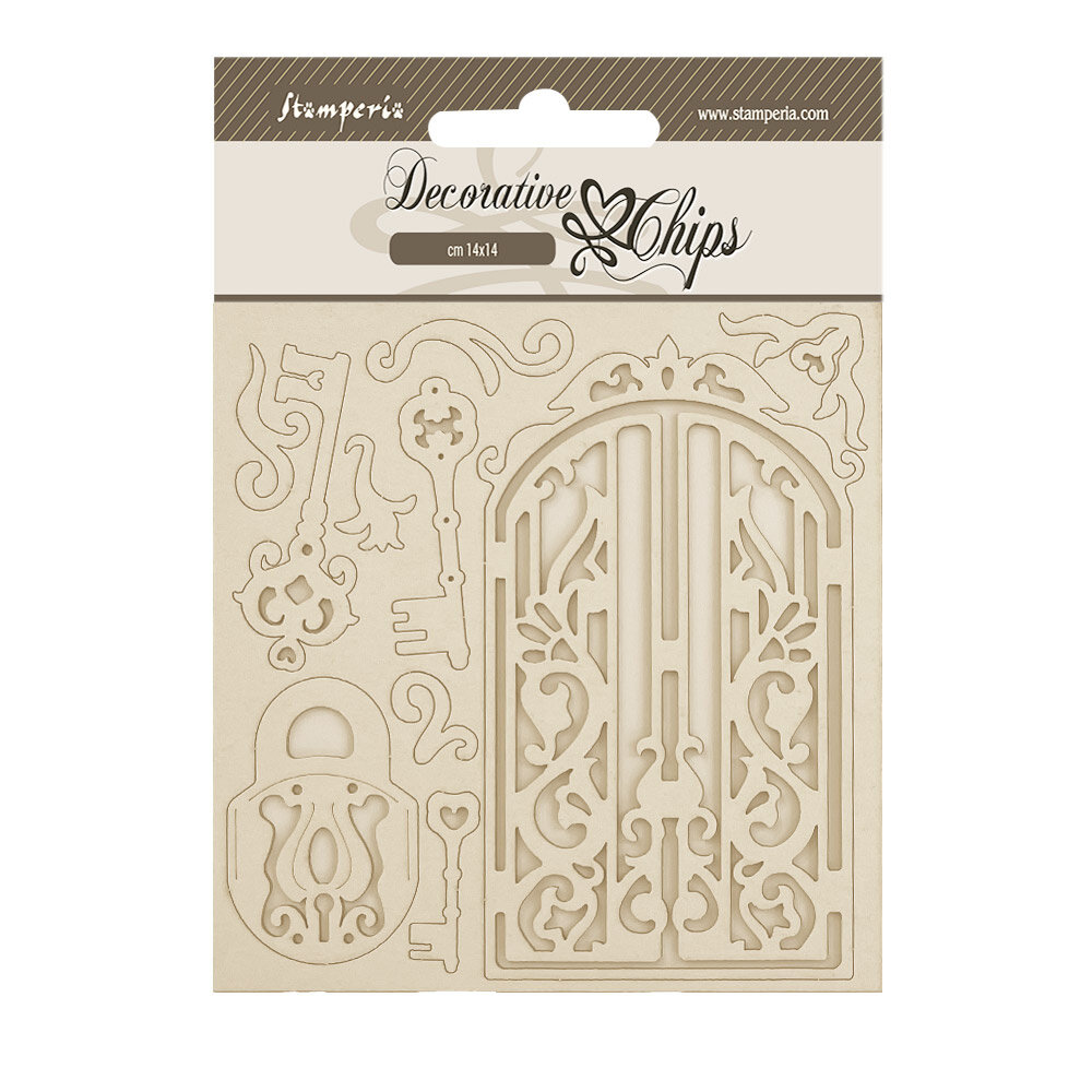 Stamperia Old Lace Decorative Chips Gate and Key (SCB242) Stamperia Old Lace Decorative Chips Gate and Key (SCB242)