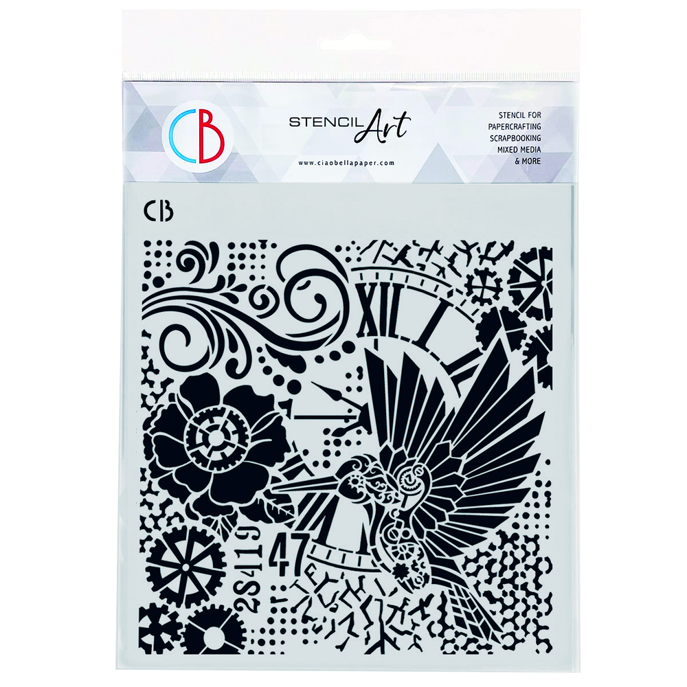 Ciao Bella Papercrafting Espirit de Voyage 8x8 Inch Masking Stencil Clockwork Whimsy (MS8-059) Ciao Bella Papercrafting Espirit de Voyage 8x8 Inch Masking Stencil Clockwork Whimsy (MS8-059)
