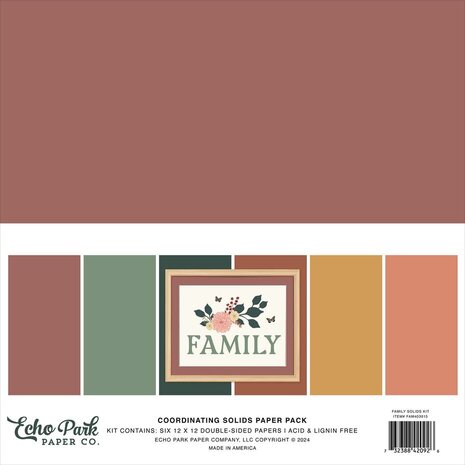 Echo Park Family 12x12 Inch Coordinating Solids Paper Pack (FAM403015)