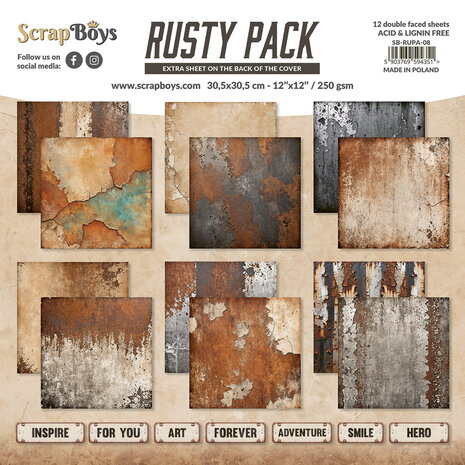 ScrapBoys Rusty Pack 12x12 Inch Paper Pad (SB-RUPA-08)