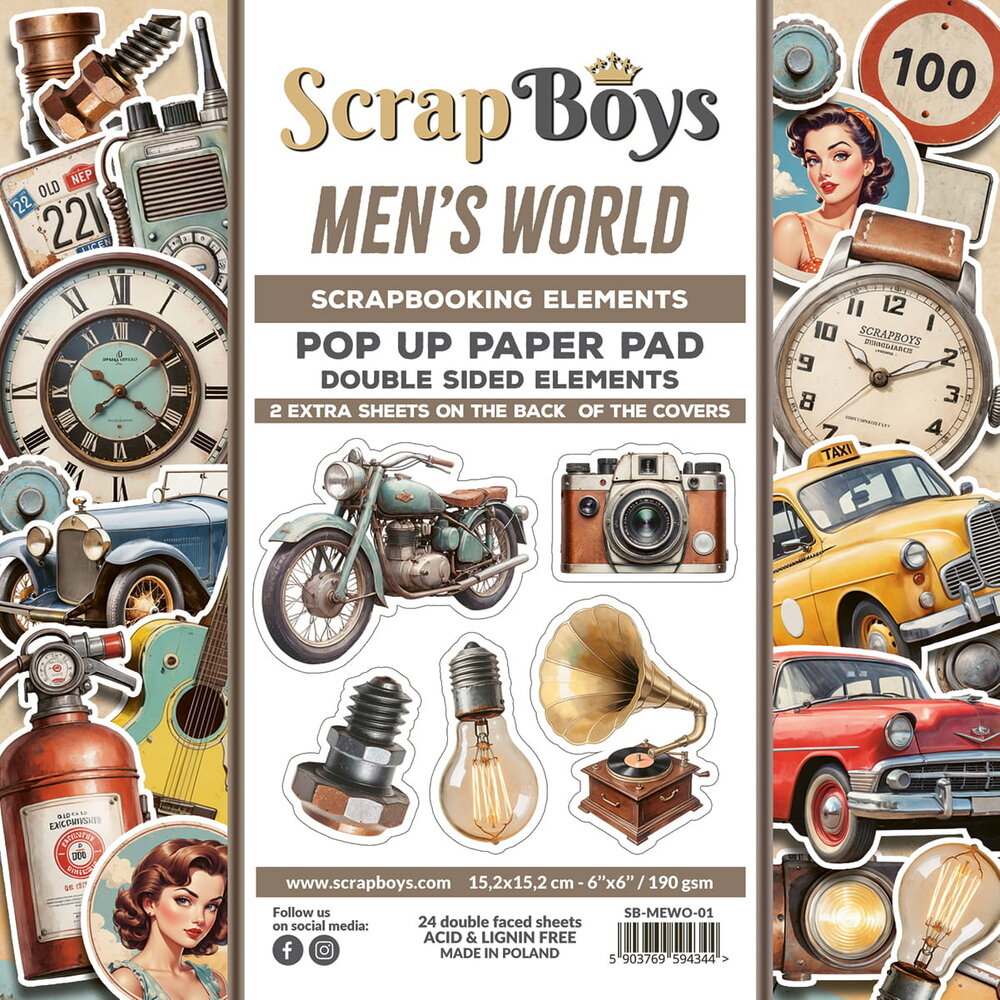 ScrapBoys Men's World 6x6 Inch Pop Up Paper Pad (SB-MEWO-01) ScrapBoys Men's World 6x6 Inch Pop Up Paper Pad (SB-MEWO-01)