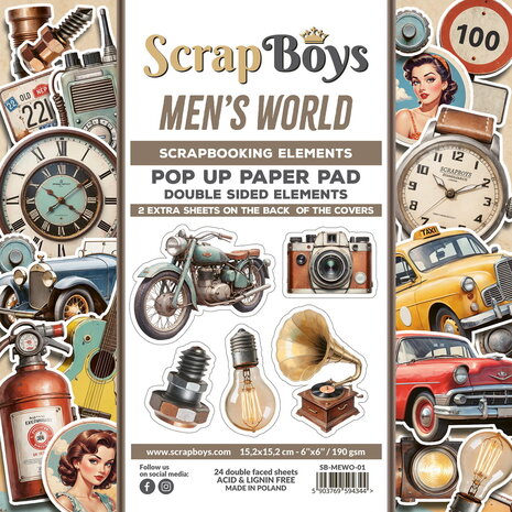 ScrapBoys Men's World 6x6 Inch Pop Up Paper Pad (SB-MEWO-01) ScrapBoys Men's World 6x6 Inch Pop Up Paper Pad (SB-MEWO-01)