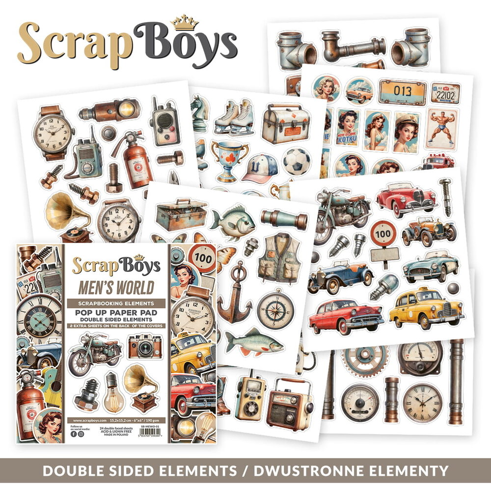 ScrapBoys Men's World 6x6 Inch Pop Up Paper Pad (SB-MEWO-01) ScrapBoys Men's World 6x6 Inch Pop Up Paper Pad (SB-MEWO-01)