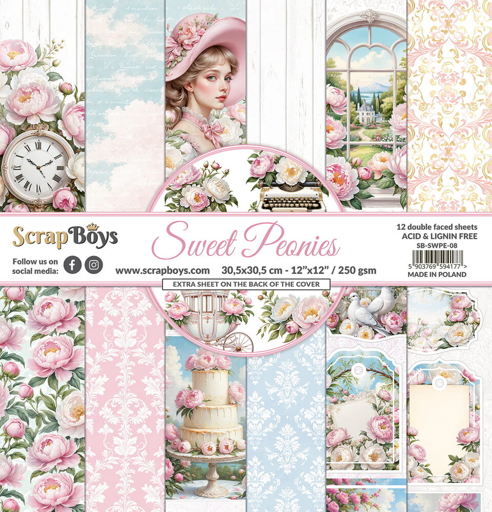 ScrapBoys Sweet Peonies 12x12 Inch Paper Pad (SB-SWPE-08) ScrapBoys Sweet Peonies 12x12 Inch Paper Pad (SB-SWPE-08)