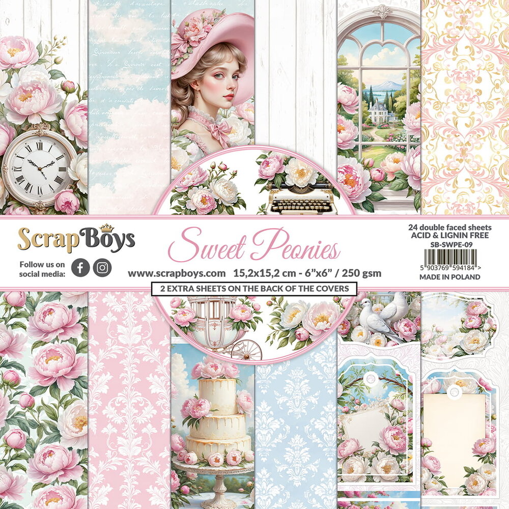 ScrapBoys Sweet Peonies 8x8 Inch Paper Pad (SB-SWPE-10) ScrapBoys Sweet Peonies 8x8 Inch Paper Pad (SB-SWPE-10)