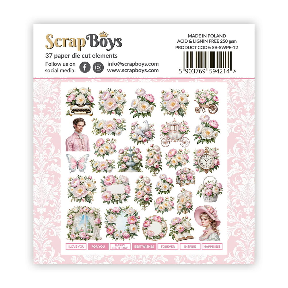 ScrapBoys Sweet Peonies Double Sided Die Cut Elements (SB-SWPE-12)