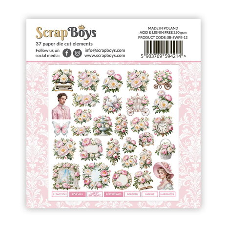 ScrapBoys Sweet Peonies Double Sided Die Cut Elements (SB-SWPE-12)