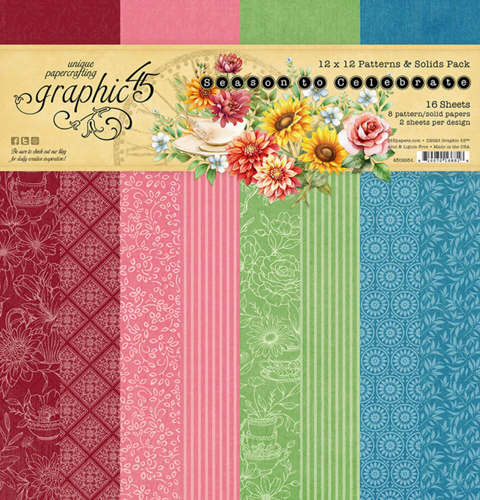 Graphic 45 Season to Celebrate 12x12 Inch Patterns & Solids Paper Pack (4502954)