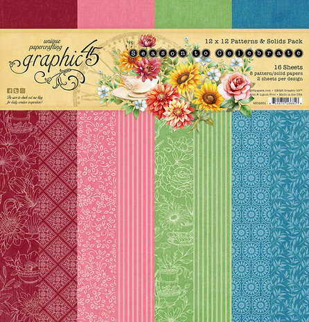 Graphic 45 Season to Celebrate 12x12 Inch Patterns & Solids Paper Pack (4502954)