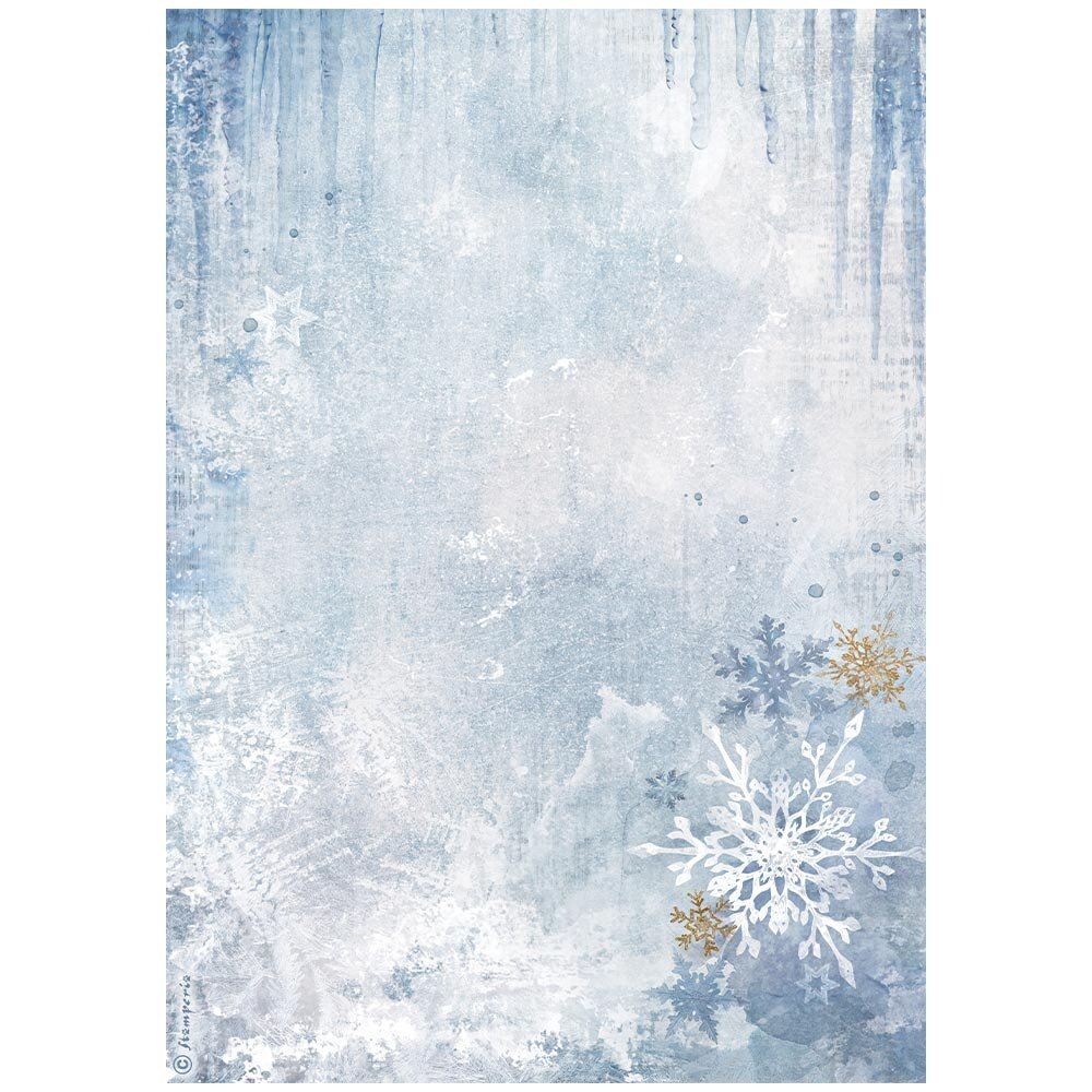 Stamperia Create Happiness Dewdrops A4 Rice Paper Blue Snowflakes (DFSA4972)