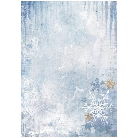 Stamperia Create Happiness Dewdrops A4 Rice Paper Blue Snowflakes (DFSA4972)