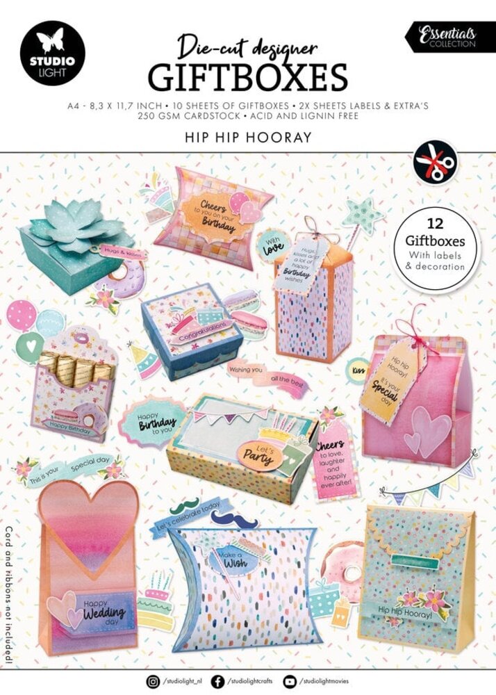 Studio Light Essentials Hip Hip Hooray Die-Cut Designer Giftboxes (SL-ES-DCPP258) Studio Light Essentials Hip Hip Hooray Die-Cut Designer Giftboxes (SL-ES-DCPP258)
