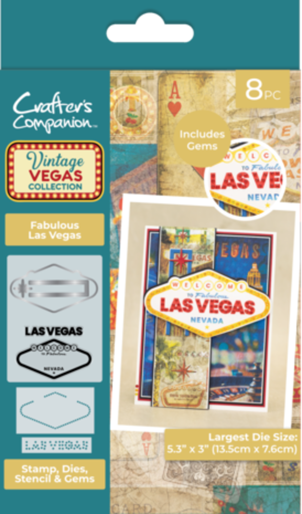Crafter's Companion Vintage Vegas Stamp, Die, Stencil & Gems Fabulous Las Vegas (VV-STD-STEN-GEM-FLV)