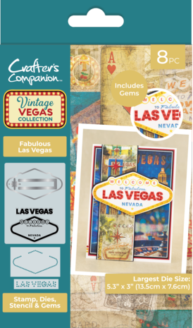 Crafter's Companion Vintage Vegas Stamp, Die, Stencil & Gems Fabulous Las Vegas (VV-STD-STEN-GEM-FLV)