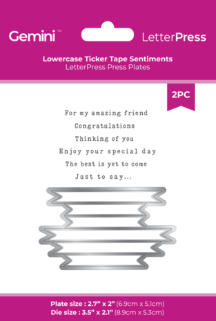 Gemini LetterPress Press Plate & Metal Die Lowercase Ticker Tape Sentiments (CC-LP-PP-LTTS) Gemini LetterPress Press Plate & Metal Die Lowercase Ticker Tape Sentiments (CC-LP-PP-LTTS)