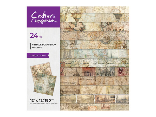 Crafter's Companion Vintage Scrapbook 12x12 Inch Paper Pad (CC-PAD12-VISC)