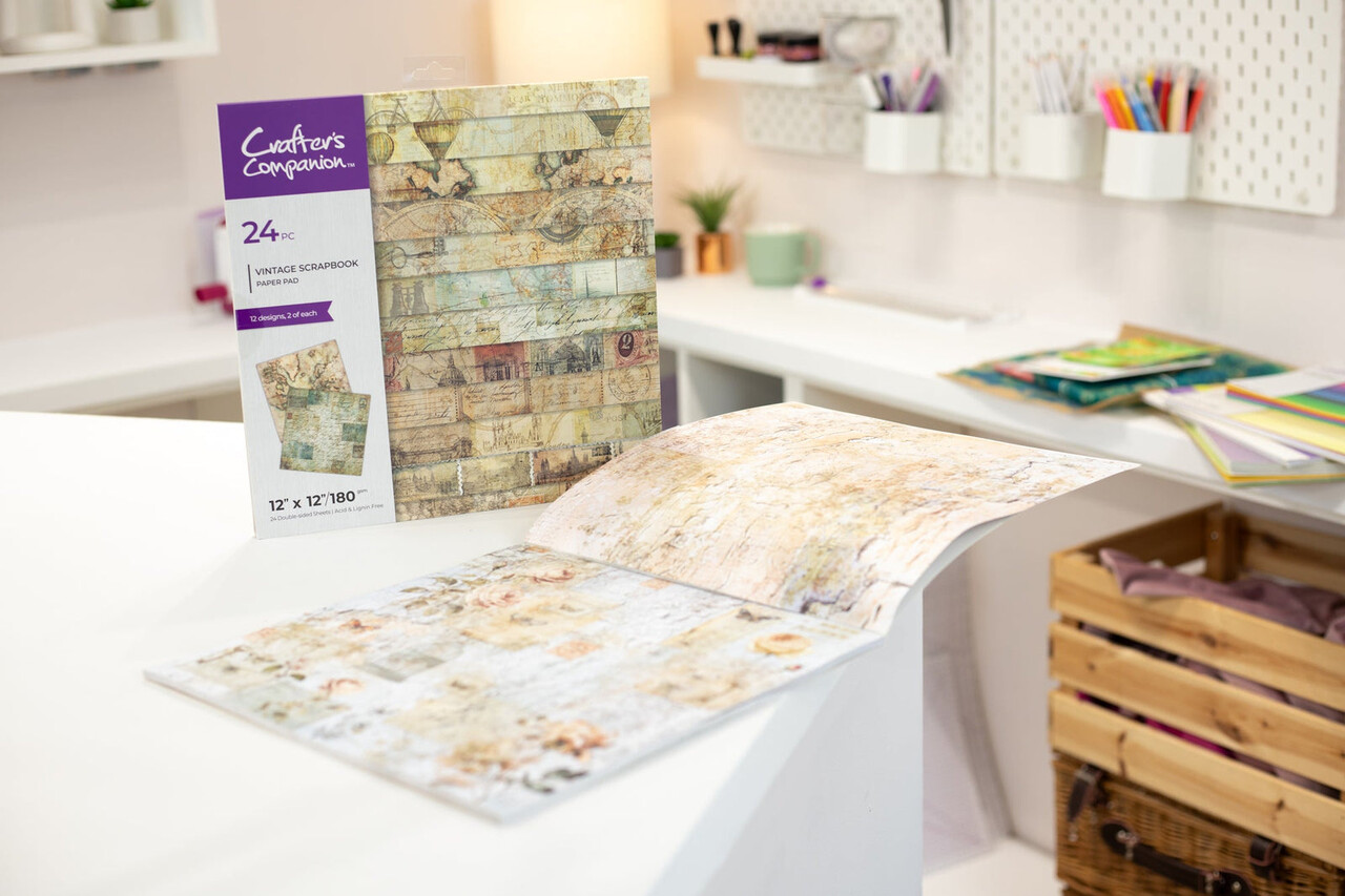 Crafter's Companion Vintage Scrapbook 12x12 Inch Paper Pad (CC-PAD12-VISC)