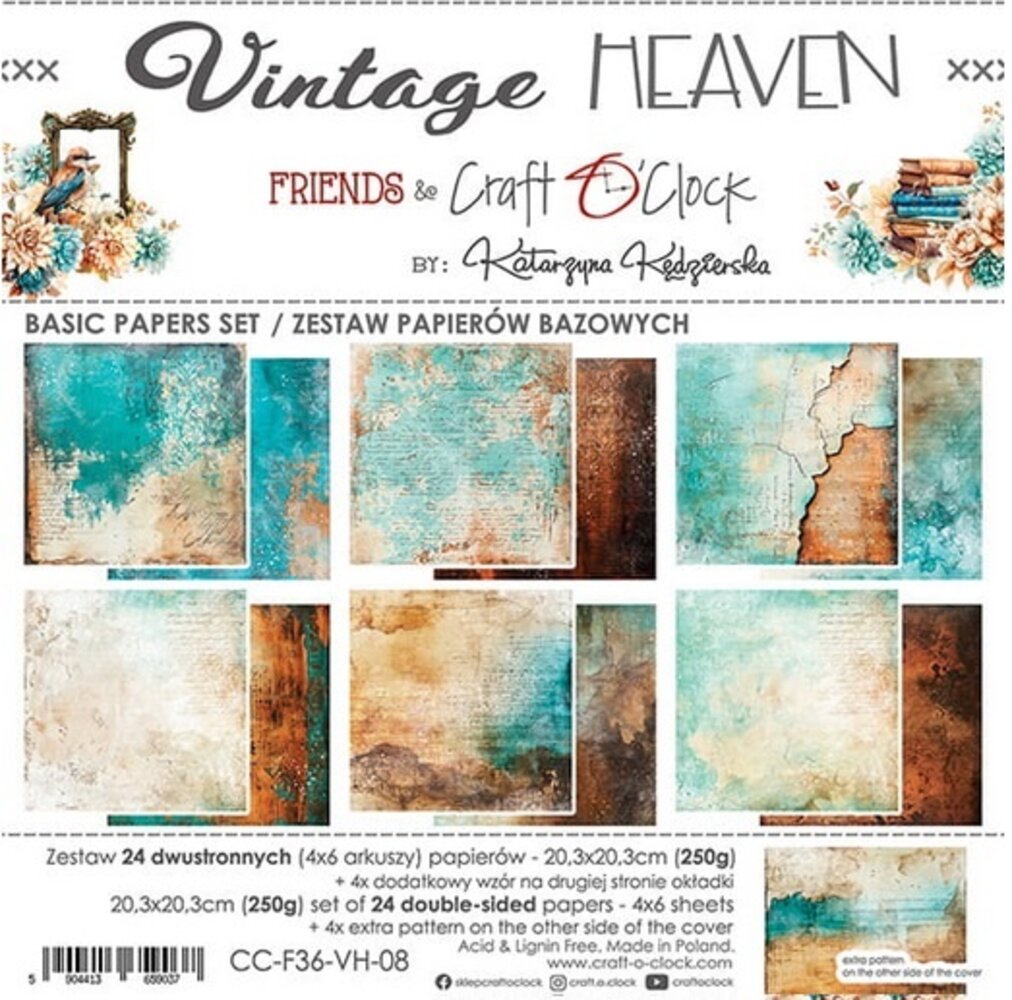 Craft O'Clock Vintage Heaven 8x8 Inch Basic Papers Set (CC-F36-VH-08) Craft O'Clock Vintage Heaven 8x8 Inch Basic Papers Set (CC-F36-VH-08)