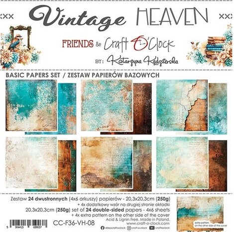Craft O'Clock Vintage Heaven 8x8 Inch Basic Papers Set (CC-F36-VH-08) Craft O'Clock Vintage Heaven 8x8 Inch Basic Papers Set (CC-F36-VH-08)