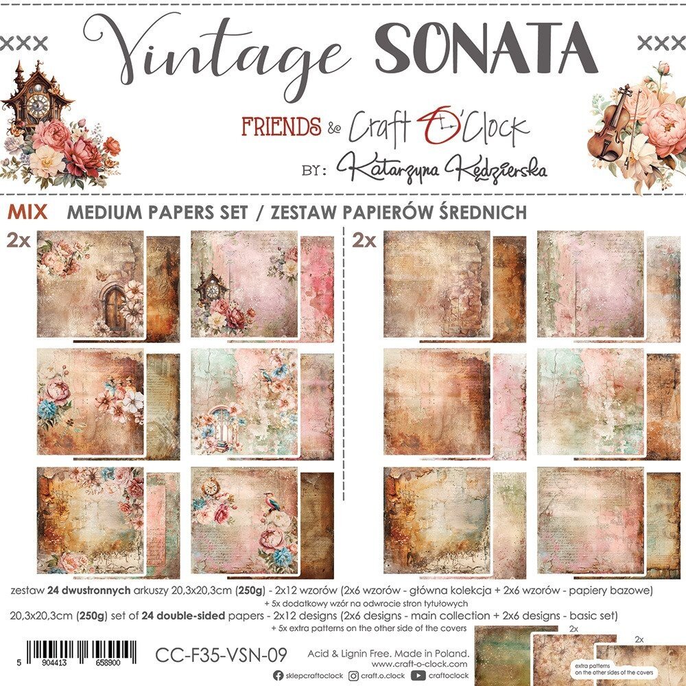 Craft O'Clock Vintage Sonata 8x8 Inch Medium Papers Set (CC-F35-VSN-09) Craft O'Clock Vintage Sonata 8x8 Inch Medium Papers Set (CC-F35-VSN-09)