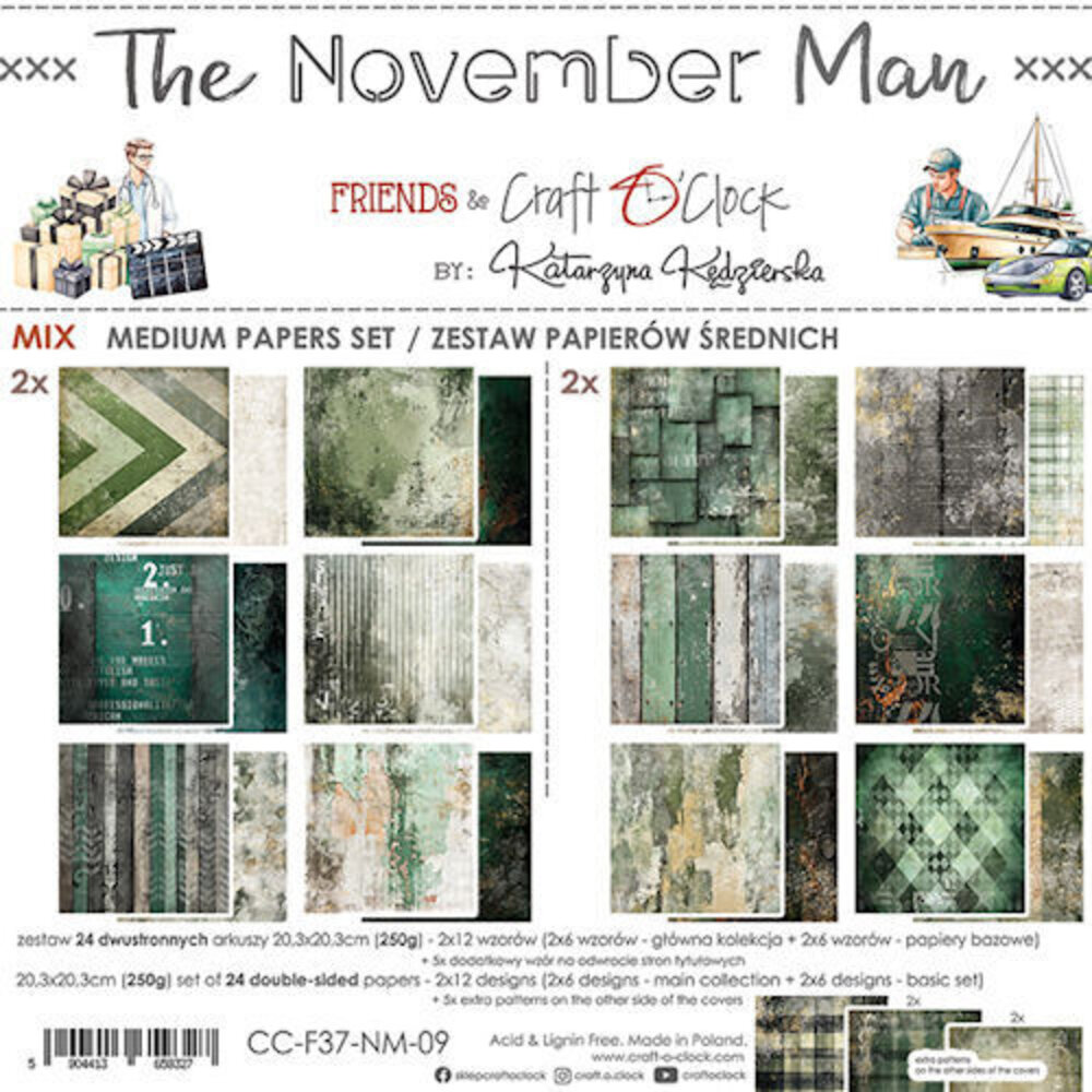 Craft O'Clock The November Man 8x8 Inch Medium Papers Set (CC-F37-NM-09) Craft O'Clock The November Man 8x8 Inch Medium Papers Set (CC-F37-NM-09)