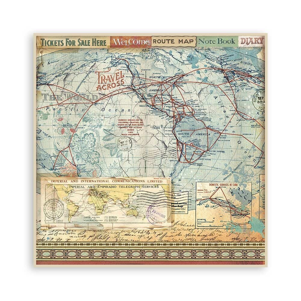 Stamperia Art of Travelling 12x12 Inch Single Face Paper Pack (SBBXLB19) Stamperia Art of Travelling 12x12 Inch Single Face Paper Pack (SBBXLB19)
