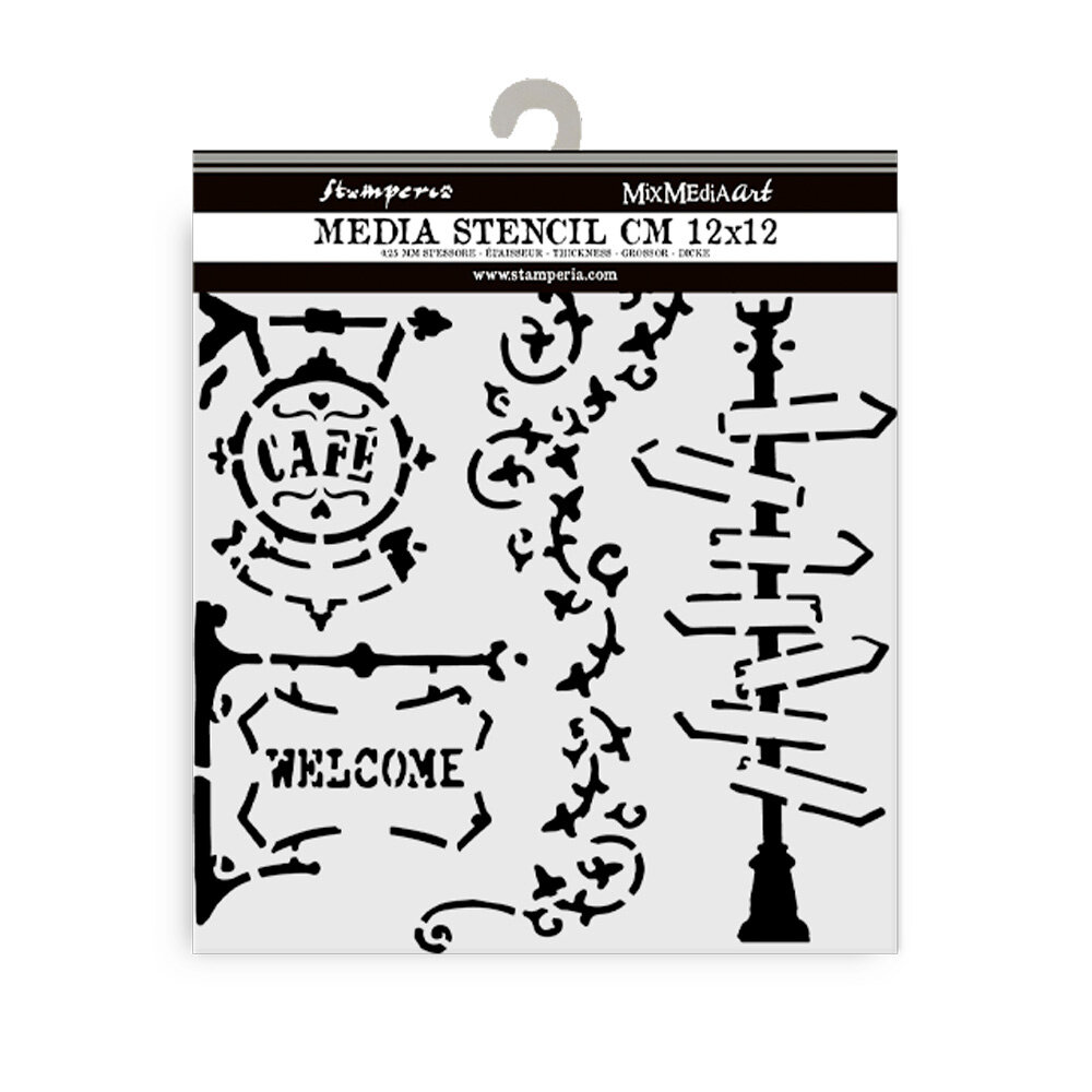 Stamperia Art of Travelling Thick Stencil 12x12cm Steet Lamp and Sign (KSTDS08) Stamperia Art of Travelling Thick Stencil 12x12cm Steet Lamp and Sign (KSTDS08)