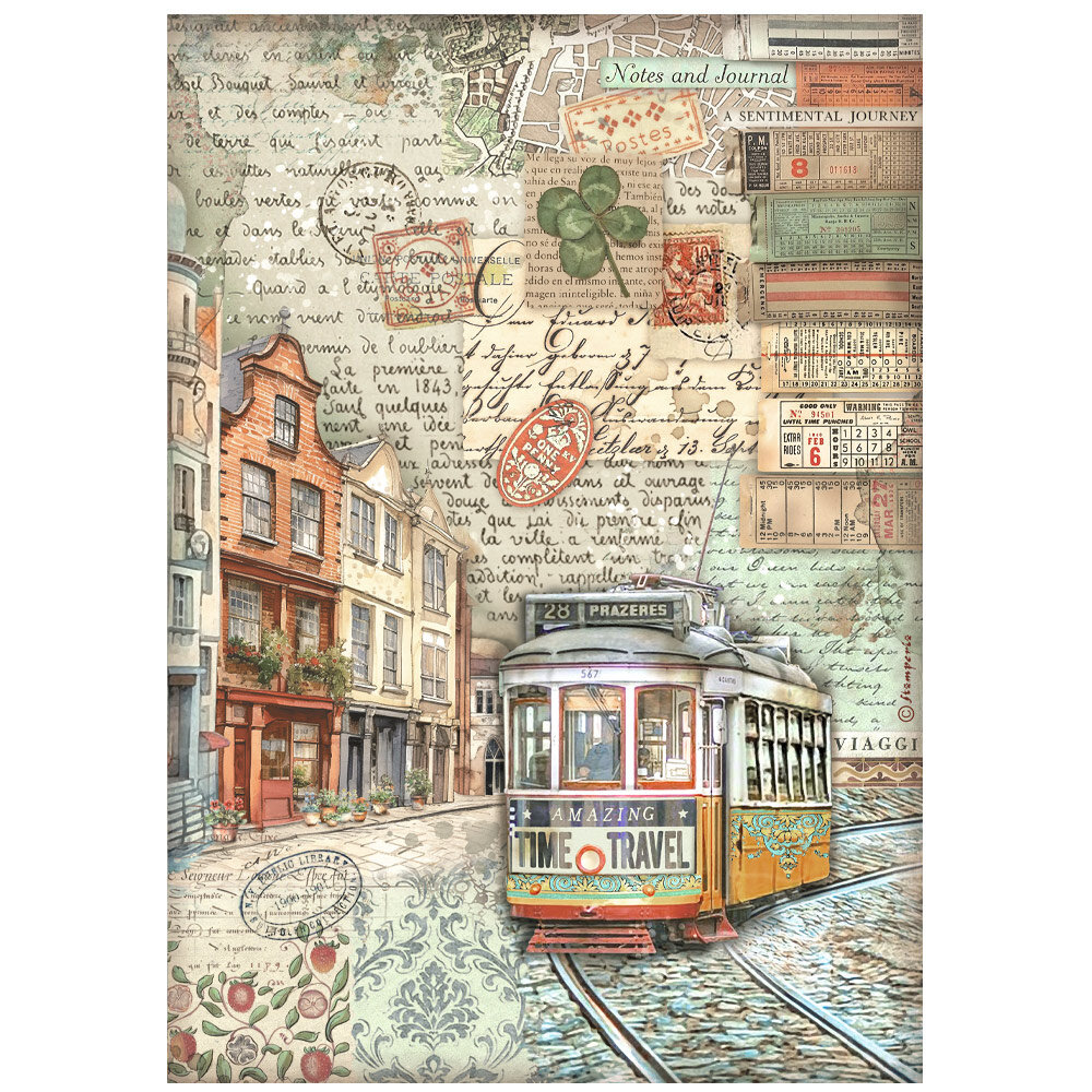 Stamperia Art of Travelling A4 Rice Paper Tram (DFSA4975) Stamperia Art of Travelling A4 Rice Paper Tram (DFSA4975)