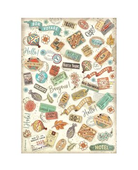 Stamperia Art of Travelling A4 Rice Paper Labels (DFSA4980) Stamperia Art of Travelling A4 Rice Paper Labels (DFSA4980)