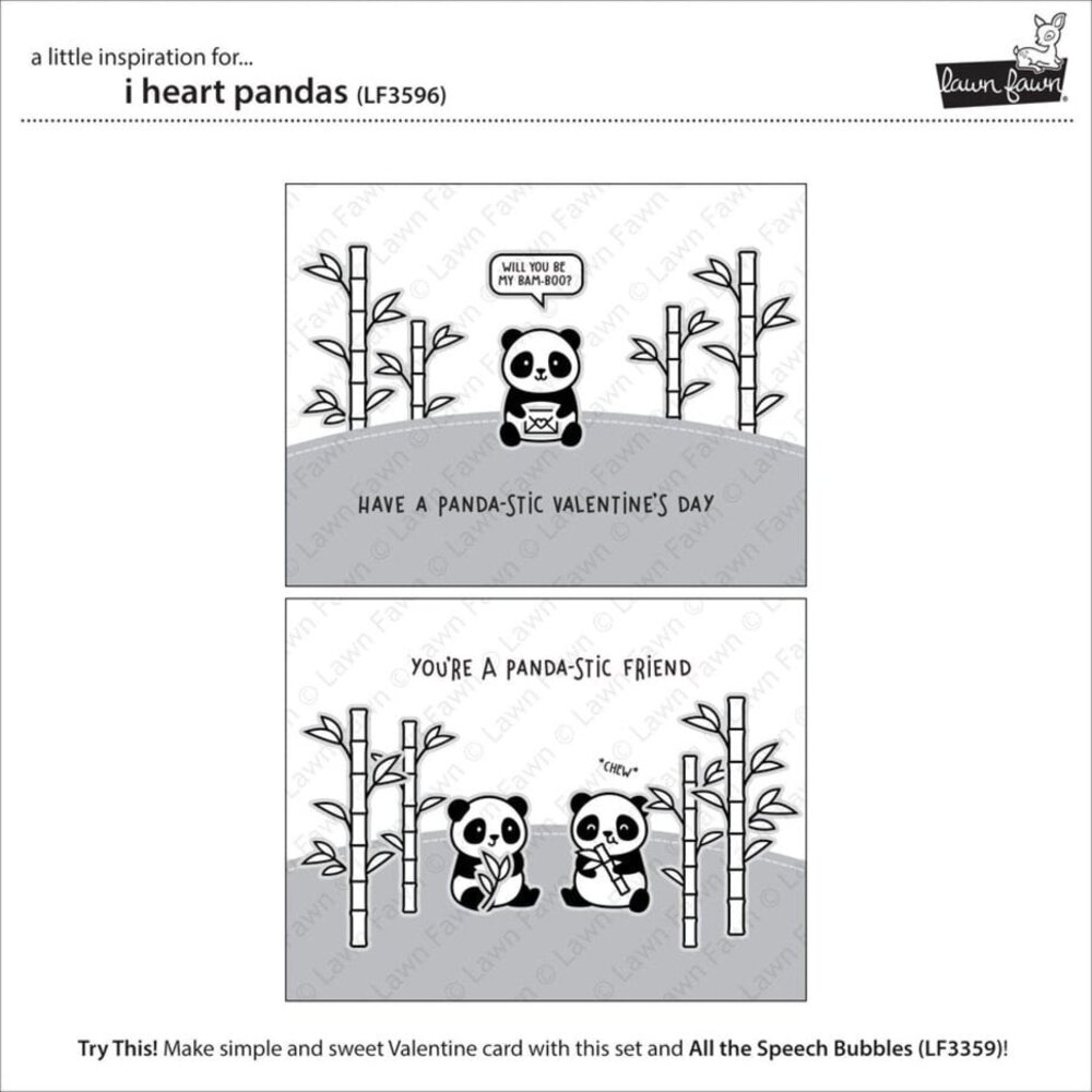 Lawn Fawn I Heart Pandas Clear Stamps (LF3596)