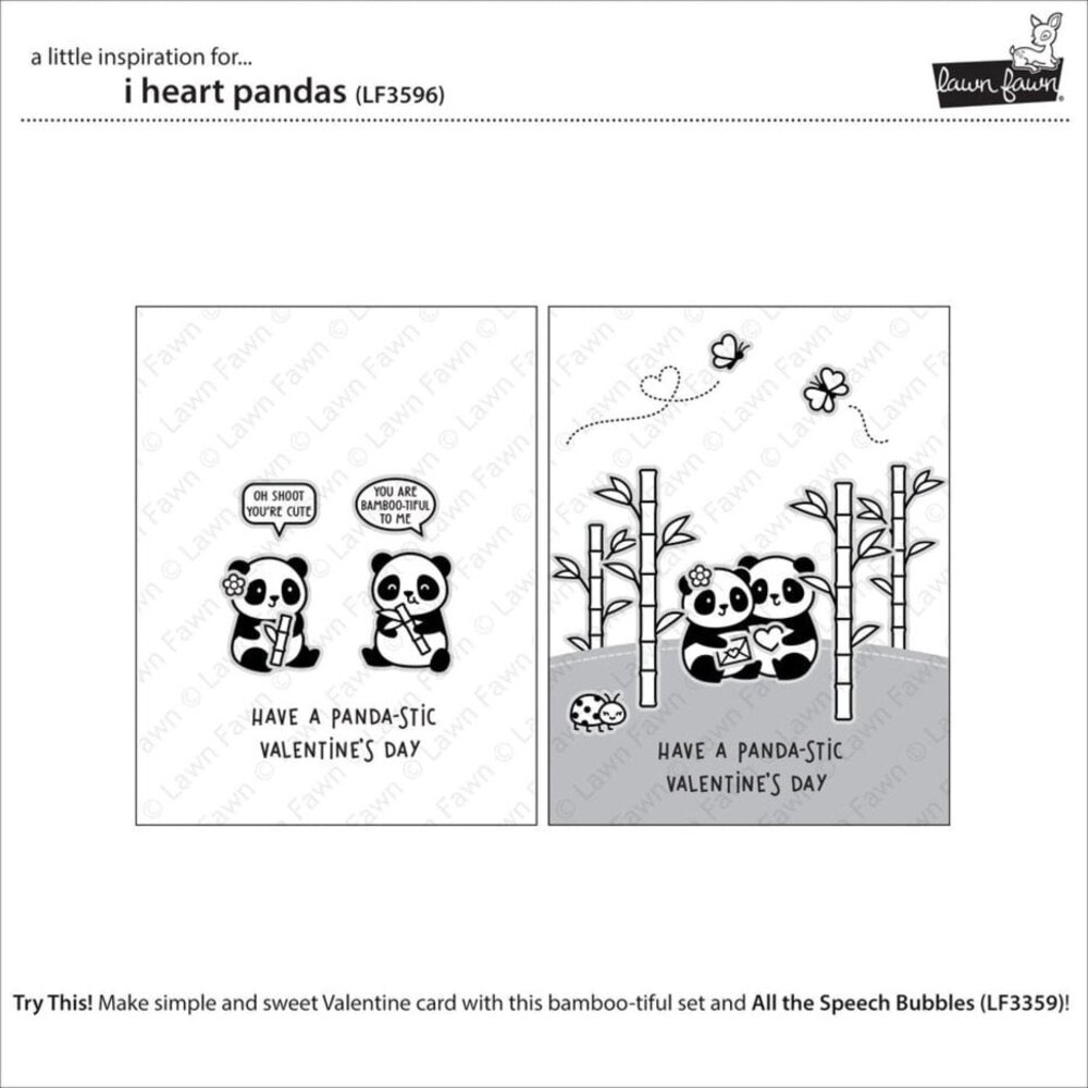 Lawn Fawn I Heart Pandas Clear Stamps (LF3596)