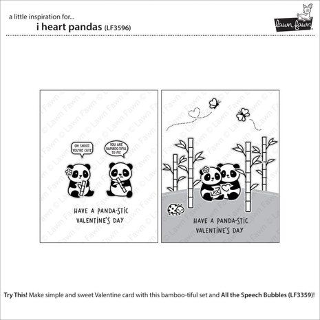 Lawn Fawn I Heart Pandas Clear Stamps (LF3596)