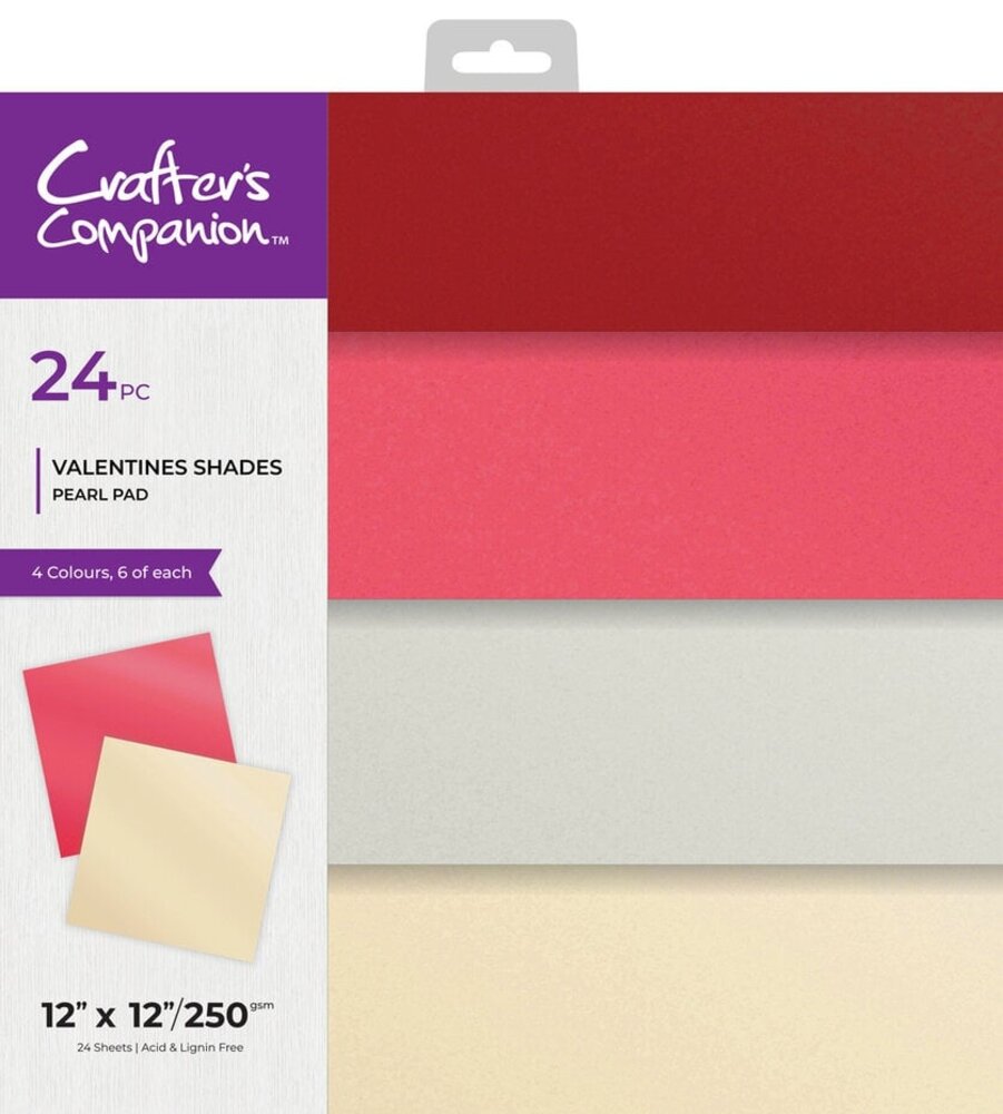 Crafter's Companion Valentines Shades 12x12 Inch Pearl Paper Pad (CC-PEARL12-VALS)