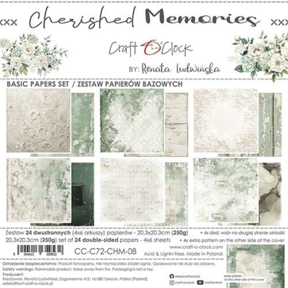 Craft O'Clock Cherished Memories 8x8 Inch Basic Papers Set (CC-C72-CHM-08) Craft O'Clock Cherished Memories 8x8 Inch Basic Papers Set (CC-C72-CHM-08)