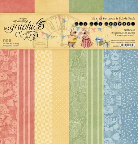 Graphic 45 Hip Hip Hooray 12x12 Inch Patterns & Solids Paper Pack (4502990) Graphic 45 Hip Hip Hooray 12x12 Inch Patterns & Solids Paper Pack (4502990)
