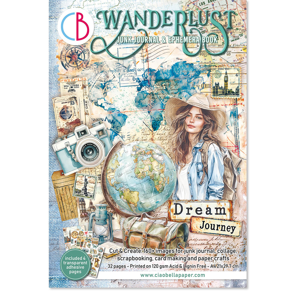 Ciao Bella Papercrafting Wanderlust A4 Junk Journal Ephemera Book (CBB006)