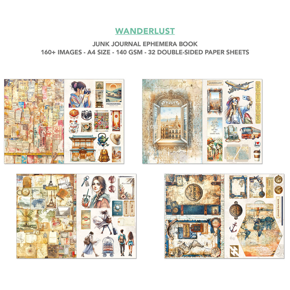 Ciao Bella Papercrafting Wanderlust A4 Junk Journal Ephemera Book (CBB006)