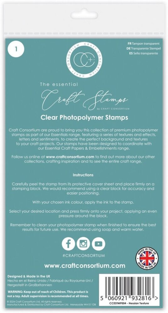 Craft Consortium The Essential Clear Stamps Hessian Texture (CCESTMP004) Craft Consortium The Essential Clear Stamps Hessian Texture (CCESTMP004)